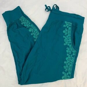 Sundance Womens Teal Jogger Pants Sz M Embroidered Artsy Boho Chic